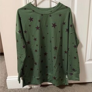 Green Star-Print Crewneck Sweater